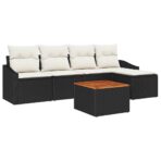 Gartensofa-set mit Speicher 6 pcs Schwarz und Creme Poly-Rattan – Bild 2