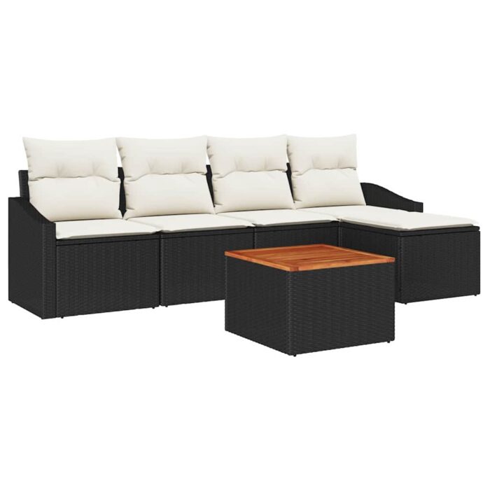 Gartensofa-set mit Speicher 6 pcs Schwarz und Creme Poly-Rattan – Bild 2