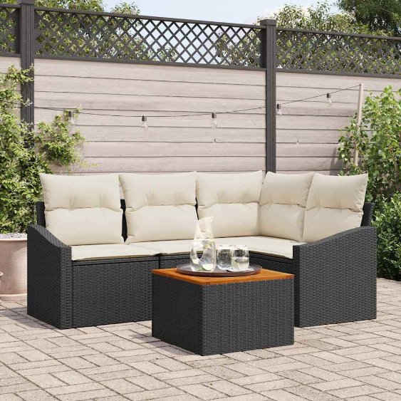3356493_1.jpg Gartensofa-set mit Speicher 5 pcs Schwarz und Creme Poly-Rattan – Bild 1
