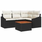 Gartensofa-set mit Speicher 5 pcs Schwarz und Creme Poly-Rattan – Bild 2