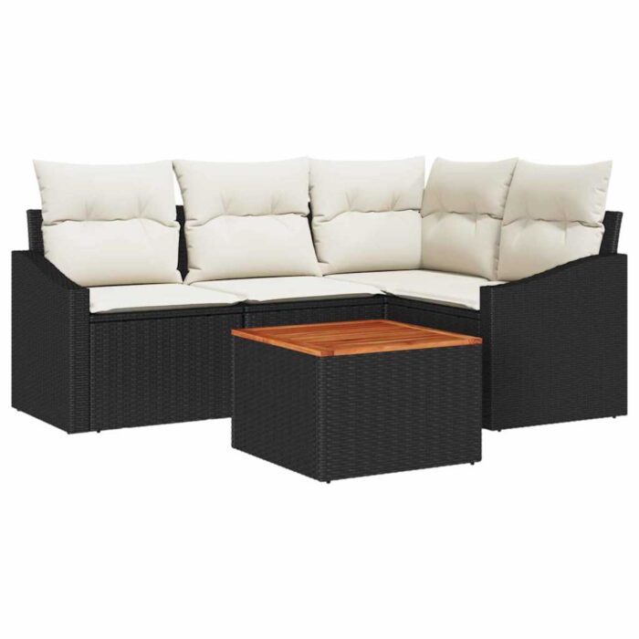 Gartensofa-set mit Speicher 5 pcs Schwarz und Creme Poly-Rattan – Bild 2