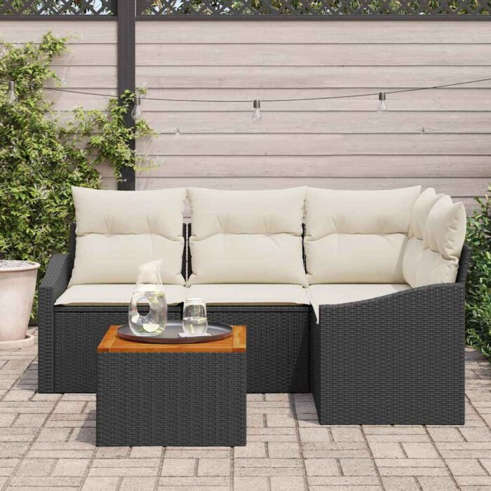 Gartensofa-set mit Speicher 5 pcs Schwarz und Creme Poly-Rattan – Bild 3