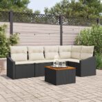 Gartensofa-set mit Speicher 6 pcs Schwarz und Creme Poly-Rattan