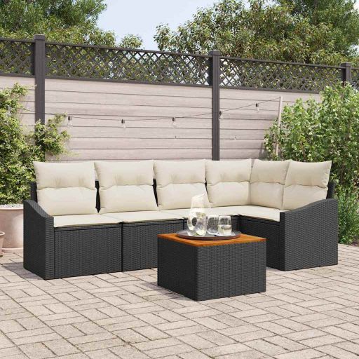 3356500_1.jpg Gartensofa-set mit Speicher 6 pcs Schwarz und Creme Poly-Rattan – Bild 1