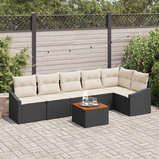 3356507_1.jpg Gartensofa-set mit Speicher 7 pcs Schwarz und Creme Poly-Rattan – Bild 1