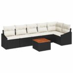 Gartensofa-set mit Speicher 7 pcs Schwarz und Creme Poly-Rattan – Bild 2
