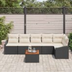Gartensofa-set mit Speicher 7 pcs Schwarz und Creme Poly-Rattan – Bild 3