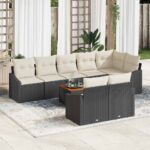 Gartensofa-set mit Speicher 9 pcs Schwarz und Creme Poly-Rattan