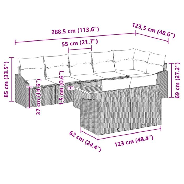 Gartensofa-set mit Speicher 9 pcs Schwarz und Creme Poly-Rattan – Bild 13