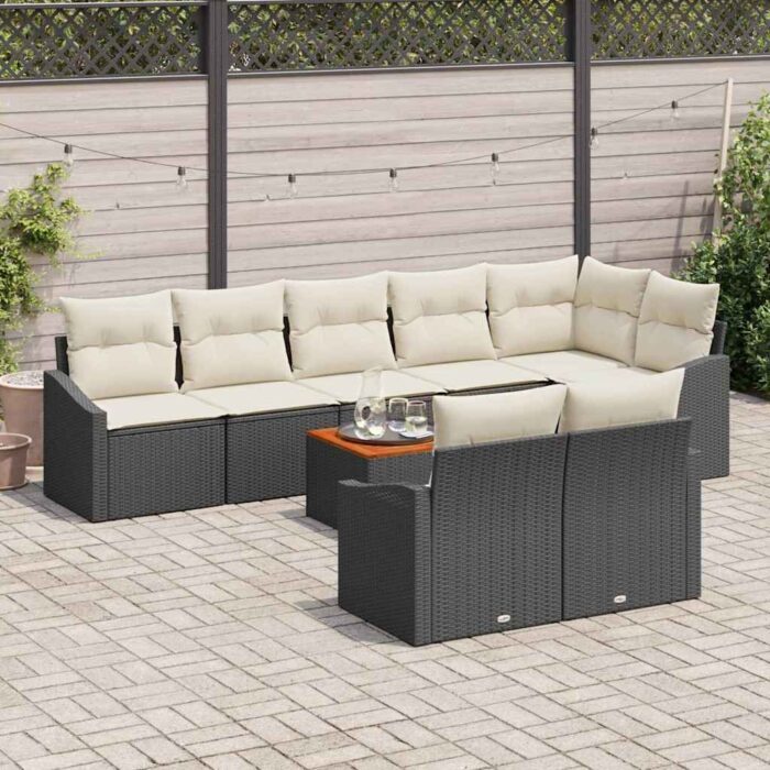 Gartensofa-set mit Speicher 9 pcs Schwarz und Creme Poly-Rattan – Bild 3