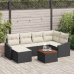 Gartensofa-set mit Speicher 7 pcs Schwarz und Creme Poly-Rattan