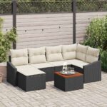 Gartensofa-set mit Speicher 7 pcs Schwarz und Creme Poly-Rattan