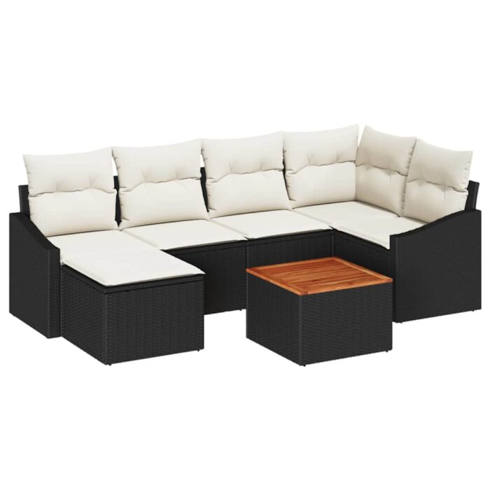 Gartensofa-set mit Speicher 7 pcs Schwarz und Creme Poly-Rattan – Bild 2