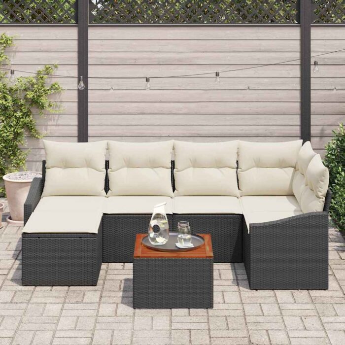 Gartensofa-set mit Speicher 7 pcs Schwarz und Creme Poly-Rattan – Bild 3