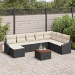 Gartensofa-set mit Speicher 9 pcs Schwarz und Creme Poly-Rattan