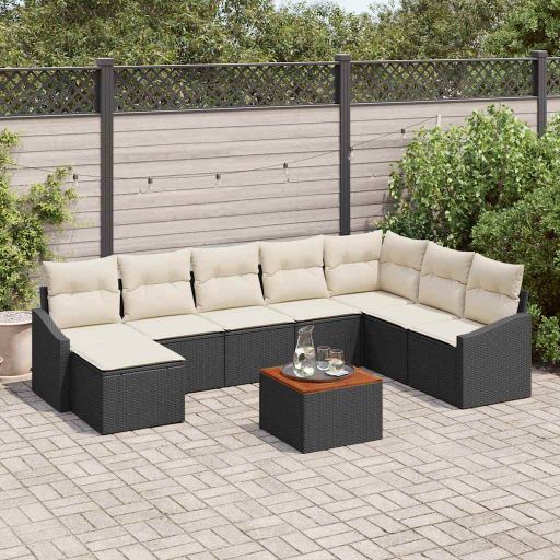 3356535_1.jpg Gartensofa-set mit Speicher 9 pcs Schwarz und Creme Poly-Rattan – Bild 1