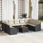 Gartensofa-set 10 pcs Schwarz und Creme Poly-Rattan