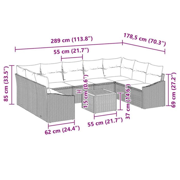 Gartensofa-set 10 pcs Schwarz und Creme Poly-Rattan – Bild 13