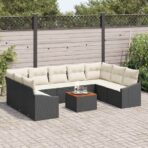 Gartensofa-set 10 pcs Schwarz und Creme Poly-Rattan – Bild 3