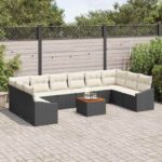 Gartensofa-set 11 pcs Schwarz und Creme Poly-Rattan