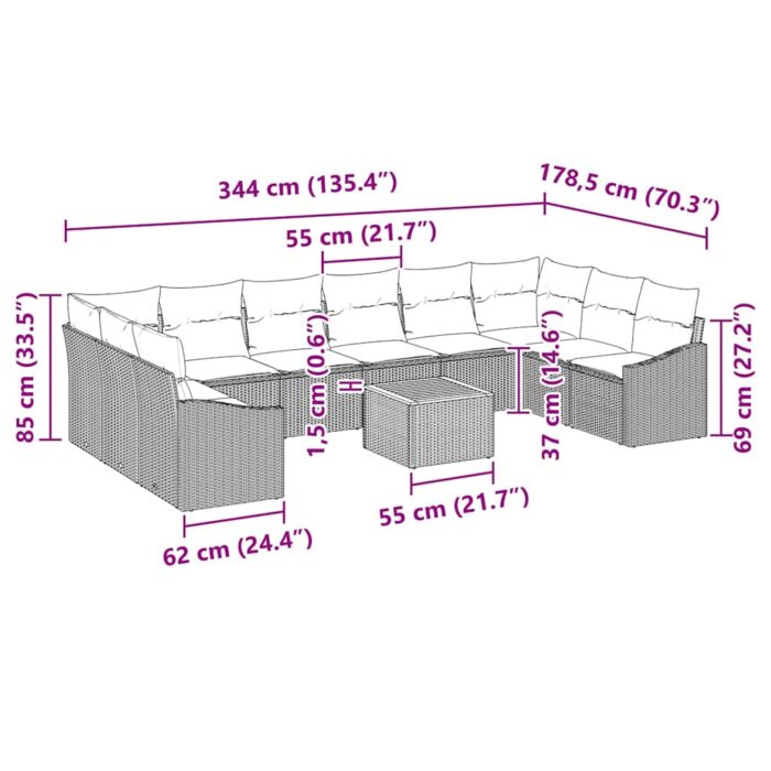 Gartensofa-set 11 pcs Schwarz und Creme Poly-Rattan – Bild 10