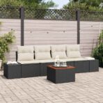 Gartensofa-set mit Speicher 5 pcs Schwarz und Creme Poly-Rattan