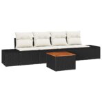 Gartensofa-set mit Speicher 5 pcs Schwarz und Creme Poly-Rattan – Bild 2