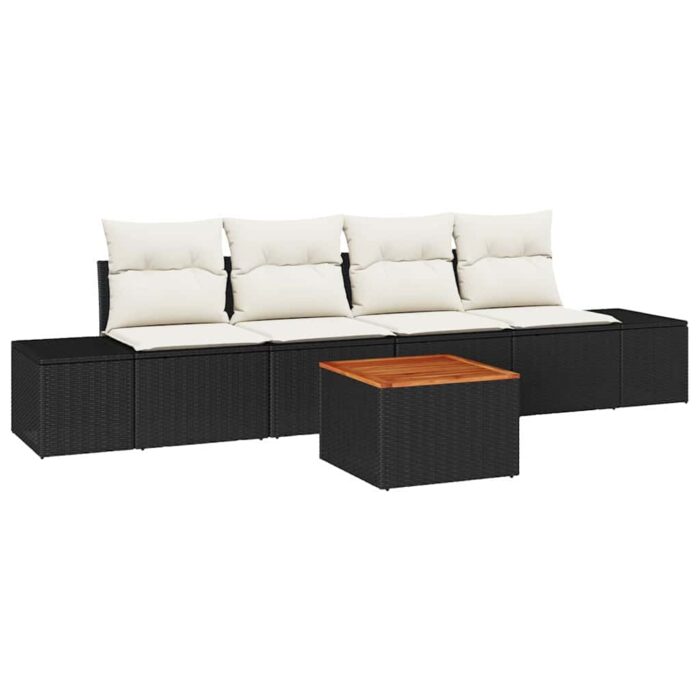 Gartensofa-set mit Speicher 5 pcs Schwarz und Creme Poly-Rattan – Bild 2