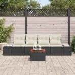 Gartensofa-set mit Speicher 5 pcs Schwarz und Creme Poly-Rattan – Bild 3