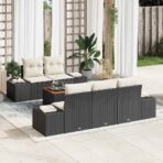 Gartensofa-set mit Speicher 6 pcs Schwarz und Creme Poly-Rattan