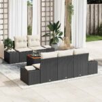 Gartensofa-set mit Speicher 6 pcs Schwarz und Creme Poly-Rattan