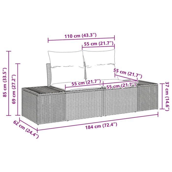 Gartensofa-set mit Speicher 6 pcs Schwarz und Creme Poly-Rattan – Bild 10