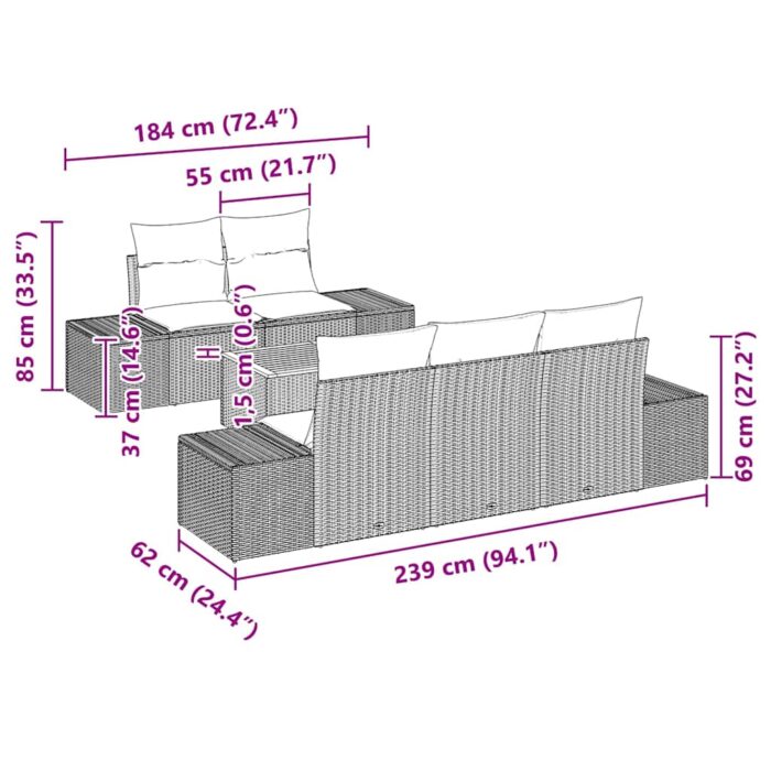 Gartensofa-set mit Speicher 6 pcs Schwarz und Creme Poly-Rattan – Bild 9