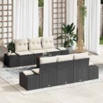 Gartensofa-set mit Speicher 7 pcs Schwarz und Creme Poly-Rattan