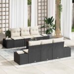 Gartensofa-set mit Speicher 7 pcs Schwarz und Creme Poly-Rattan