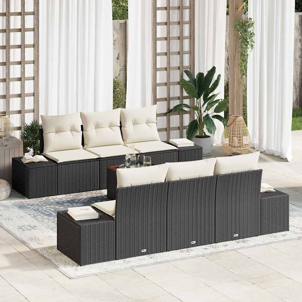 3356570_1.jpg Gartensofa-set mit Speicher 7 pcs Schwarz und Creme Poly-Rattan – Bild 1