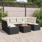 Gartensofa-set mit Speicher 7 pcs Schwarz und Creme Poly-Rattan