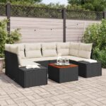 Gartensofa-set mit Speicher 7 pcs Schwarz und Creme Poly-Rattan
