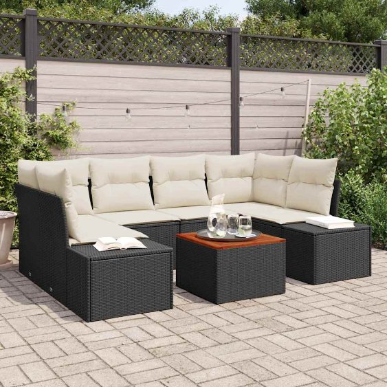 3356577_1.jpg Gartensofa-set mit Speicher 7 pcs Schwarz und Creme Poly-Rattan – Bild 1
