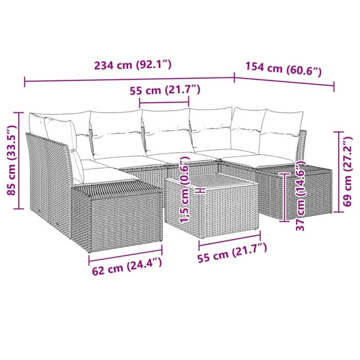 Gartensofa-set mit Speicher 7 pcs Schwarz und Creme Poly-Rattan – Bild 11
