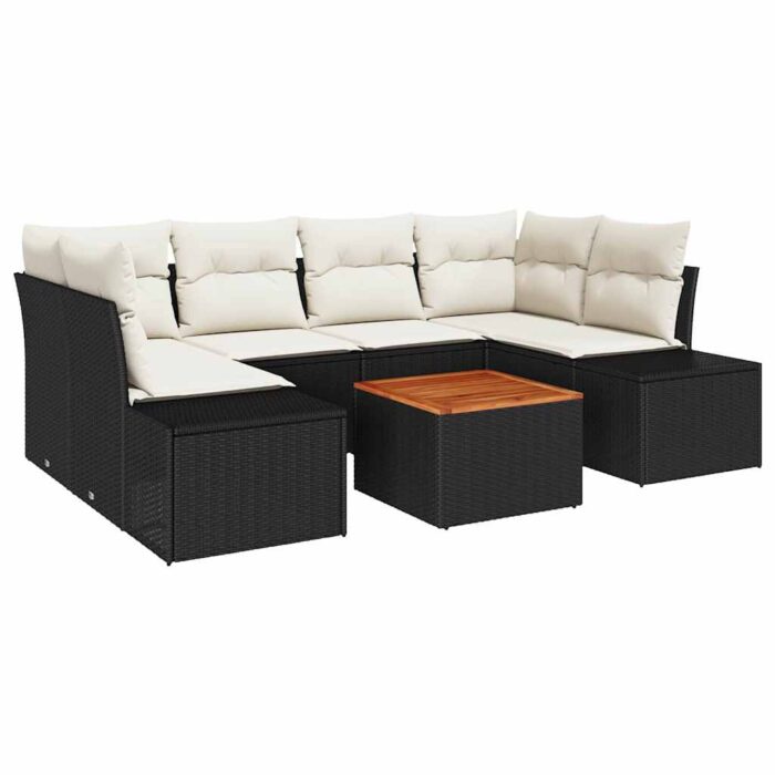 Gartensofa-set mit Speicher 7 pcs Schwarz und Creme Poly-Rattan – Bild 2