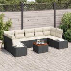 Gartensofa-set mit Speicher 8 pcs Schwarz und Creme Poly-Rattan