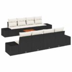 Gartensofa-set mit Speicher 9 pcs Schwarz und Creme Poly-Rattan