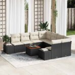 Gartensofa-set mit Speicher 9 pcs Schwarz und Creme Poly-Rattan