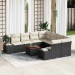 Gartensofa-set mit Speicher 9 pcs Schwarz und Creme Poly-Rattan