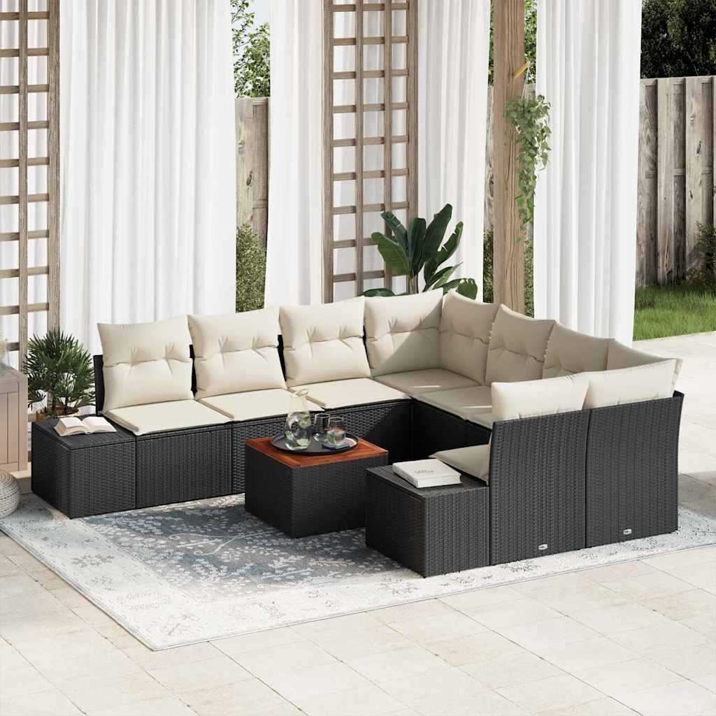 3356605_1.jpg Gartensofa-set mit Speicher 9 pcs Schwarz und Creme Poly-Rattan – Bild 1