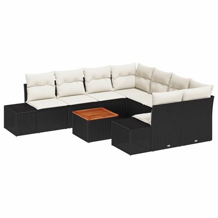Gartensofa-set mit Speicher 9 pcs Schwarz und Creme Poly-Rattan – Bild 2
