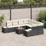 Gartensofa-set mit Speicher 9 pcs Schwarz und Creme Poly-Rattan – Bild 3