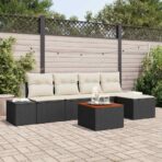 Gartensofa-set mit Speicher 6 pcs Schwarz und Creme Poly-Rattan
