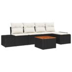 Gartensofa-set mit Speicher 6 pcs Schwarz und Creme Poly-Rattan – Bild 2